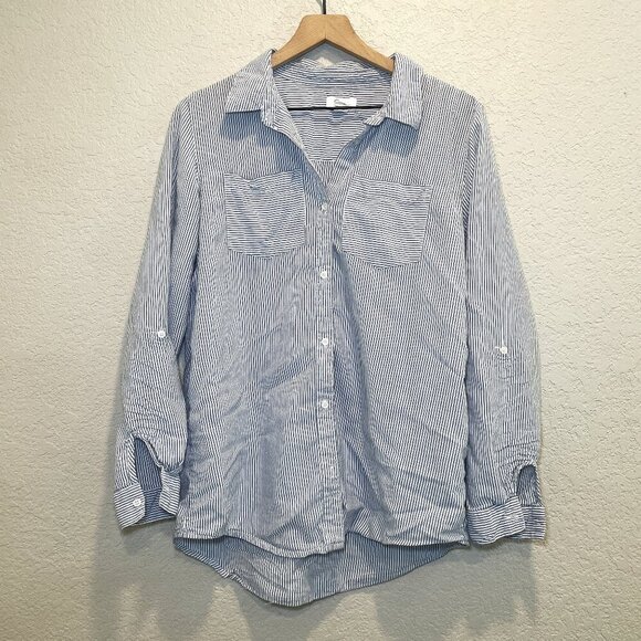 Japna Blue & White Stripe Lightweight Button Down Shirt Large - Picture 1 of 4